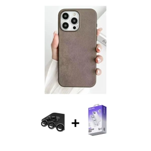 ieg™ iPhone 15 Pro Max Kılıf Pusula Modern - Siyah Bilvis 5in1 3D Magic Cam Ekran Koruyucu + Raze Metal Kamera Lens - TMGI