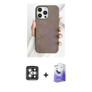 ieg™ iPhone 15 Pro Max Kılıf Pusula Modern - Siyah Bilvis 5in1 5D Magic Hayalet Cam Ekran Koruyucu + PVD Metal Kamera Lens - GI