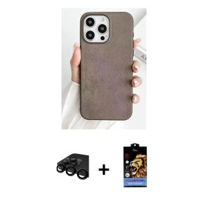 ieg™ iPhone 15 Pro Max Kılıf Pusula Modern - Siyah Buffer Hayalet Cam Ekran Koruyucu + Raze Metal Kamera Lens - SH
