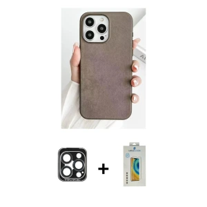 ieg™ iPhone 15 Pro Max Kılıf Pusula Modern - Siyah Polymer Nano Ekran Koruyucu + PVD Metal Kamera Lens - LT