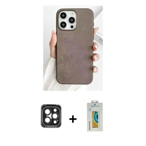 ieg™ iPhone 15 Pro Max Kılıf Pusula Modern - Siyah Polymer Nano Ekran Koruyucu + PVD Metal Kamera Lens - SH