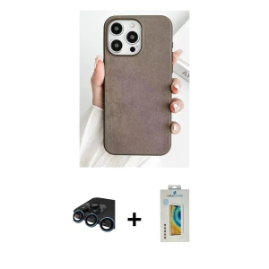 ieg™ iPhone 15 Pro Max Kılıf Pusula Modern - Siyah Polymer Nano Ekran Koruyucu + Raze Metal Kamera Lens - LT