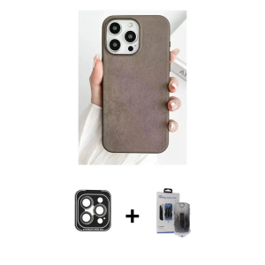 ieg™ iPhone 15 Pro Max Kılıf Pusula Modern - Siyah Vanessa Magic Hayalet Cam + PVD Metal Kamera Lens - GI