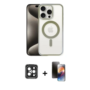 ieg™ iPhone 15 Pro Max Kılıf Siluet Çizgi Serisi - Siyah 3D Antistatik Mat Seramik Nano Ekran Koruyucu + PVD Metal Kamera Lens - SH