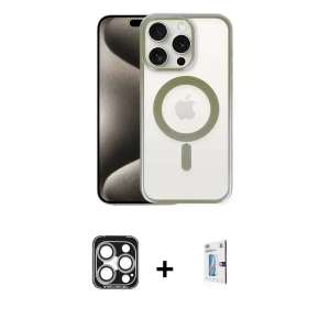ieg™ iPhone 15 Pro Max Kılıf Siluet Çizgi Serisi - Siyah Bilvis 0.18mm Plus Cam Ekran Koruyucu + PVD Metal Kamera Lens - GS