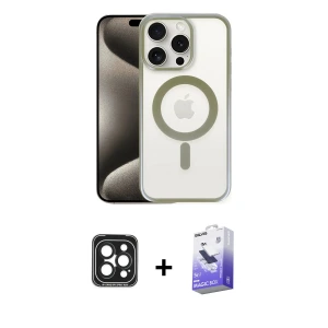 ieg™ iPhone 15 Pro Max Kılıf Siluet Çizgi Serisi - Siyah Bilvis 5in1 5D Magic Hayalet Cam Ekran Koruyucu + PVD Metal Kamera Lens - SH