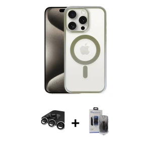 ieg™ iPhone 15 Pro Max Kılıf Siluet Çizgi Serisi - Siyah Vanessa Magic Hayalet Cam + Raze Metal Kamera Lens - GS