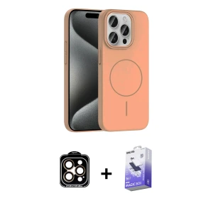 ieg™ iPhone 15 Pro Max Kılıf Siluet Doku Özel Seri - Siyah Bilvis 5in1 5D Magic Hayalet Cam Ekran Koruyucu + PVD Metal Kamera Lens - TU