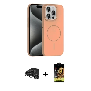 ieg™ iPhone 15 Pro Max Kılıf Siluet Doku Özel Seri - Siyah Buffer Cam Ekran Koruyucu + Raze Metal Kamera Lens - TMGI
