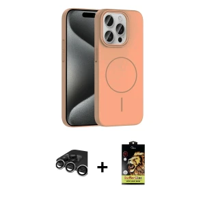 ieg™ iPhone 15 Pro Max Kılıf Siluet Doku Özel Seri - Siyah Buffer Cam Ekran Koruyucu + Raze Metal Kamera Lens - GS