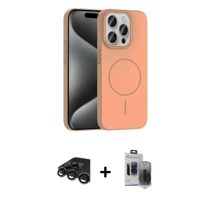 ieg™ iPhone 15 Pro Max Kılıf Siluet Doku Özel Seri - Siyah Vanessa Magic Hayalet Cam + Raze Metal Kamera Lens - TMGI
