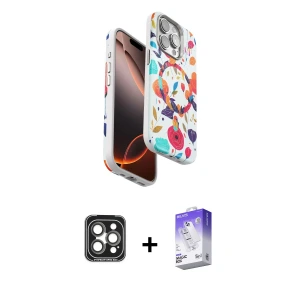 ieg™ iPhone 15 Pro Max Kılıf Siluet Doku - Siyah Bilvis 5in1 3D Magic Cam Ekran Koruyucu + PVD Metal Kamera Lens - GI