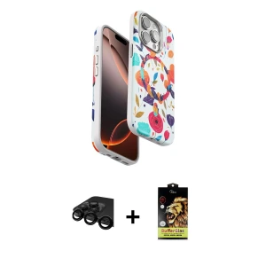 ieg™ iPhone 15 Pro Max Kılıf Siluet Doku - Siyah Buffer Cam Ekran Koruyucu + Raze Metal Kamera Lens - SH