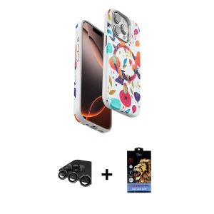 ieg™ iPhone 15 Pro Max Kılıf Siluet Doku - Siyah Buffer Hayalet Cam Ekran Koruyucu + Raze Metal Kamera Lens - TMGI