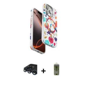 ieg™ iPhone 15 Pro Max Kılıf Siluet Doku - Siyah Joko Magic 5D Hayalet Cam + Raze Metal Kamera Lens - LT