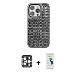 ieg™ iPhone 15 Pro Max Kılıf Siluet Form Serisi - Şeffaf Pasifik Cam Ekran Koruyucu + PVD Metal Kamera Lens - LT