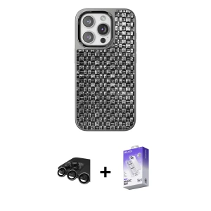 ieg™ iPhone 15 Pro Max Kılıf Siluet Form Serisi - Siyah Bilvis 5in1 3D Magic Cam Ekran Koruyucu + Raze Metal Kamera Lens - TMGI