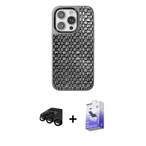 ieg™ iPhone 15 Pro Max Kılıf Siluet Form Serisi - Siyah Bilvis 5in1 5D Magic Hayalet Cam Ekran Koruyucu + Raze Metal Kamera Lens - SH