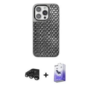 ieg™ iPhone 15 Pro Max Kılıf Siluet Form Serisi - Siyah Bilvis 5in1 5D Magic Hayalet Cam Ekran Koruyucu + Raze Metal Kamera Lens - TMGI