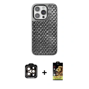 ieg™ iPhone 15 Pro Max Kılıf Siluet Form Serisi - Siyah Buffer Cam Ekran Koruyucu + PVD Metal Kamera Lens - TU