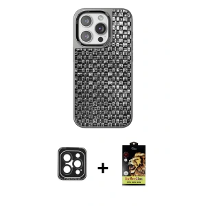 ieg™ iPhone 15 Pro Max Kılıf Siluet Form Serisi - Siyah Buffer Cam Ekran Koruyucu + PVD Metal Kamera Lens - SH