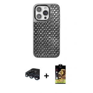 ieg™ iPhone 15 Pro Max Kılıf Siluet Form Serisi - Siyah Buffer Cam Ekran Koruyucu + Raze Metal Kamera Lens - LT