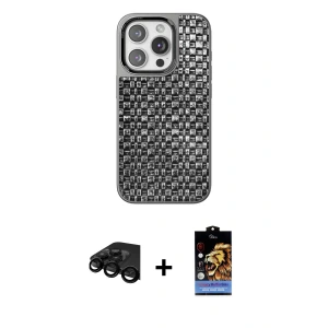 ieg™ iPhone 15 Pro Max Kılıf Siluet Form Serisi - Siyah Buffer Hayalet Cam Ekran Koruyucu + Raze Metal Kamera Lens - SH