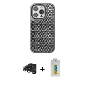 ieg™ iPhone 15 Pro Max Kılıf Siluet Form Serisi - Siyah Polymer Nano Ekran Koruyucu + Raze Metal Kamera Lens - TMGI