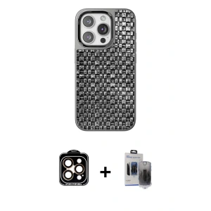 ieg™ iPhone 15 Pro Max Kılıf Siluet Form Serisi - Siyah Vanessa Magic Hayalet Cam + PVD Metal Kamera Lens - TU