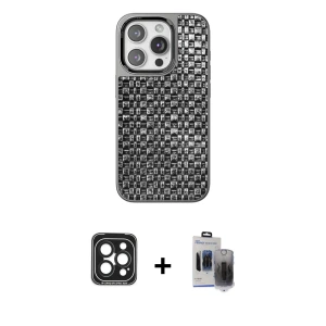ieg™ iPhone 15 Pro Max Kılıf Siluet Form Serisi - Siyah Vanessa Magic Hayalet Cam + PVD Metal Kamera Lens - SH