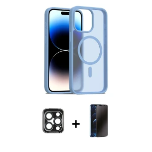 ieg™ iPhone 15 Pro Max Kılıf Siluet Minimal Prime - Siyah 3D Antistatik Hayalet Cam Ekran Koruyucu + PVD Metal Kamera Lens - LT