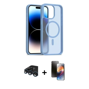 ieg™ iPhone 15 Pro Max Kılıf Siluet Minimal Prime - Siyah 3D Antistatik Mat Seramik Nano Ekran Koruyucu + Raze Metal Kamera Lens - LT