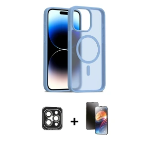 ieg™ iPhone 15 Pro Max Kılıf Siluet Minimal Prime - Siyah 3D Antistatik Mat Seramik Nano Ekran Koruyucu + PVD Metal Kamera Lens - GI