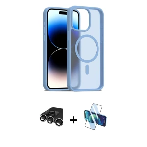 ieg™ iPhone 15 Pro Max Kılıf Siluet Minimal Prime - Siyah 3D Antistatik Seramik Nano Ekran Koruyucu + Raze Metal Kamera Lens - GS