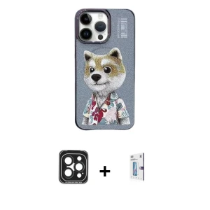 ieg™ iPhone 15 Pro Max Kılıf Siluet Modern Özel Seri - Siyah Bilvis 0.18mm Plus Cam Ekran Koruyucu + PVD Metal Kamera Lens - SH