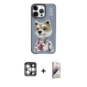 ieg™ iPhone 15 Pro Max Kılıf Siluet Modern Özel Seri - Siyah Bilvis 3D Mat Cam Ekran Koruyucu + PVD Metal Kamera Lens - GS
