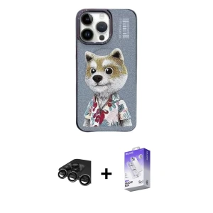 ieg™ iPhone 15 Pro Max Kılıf Siluet Modern Özel Seri - Siyah Bilvis 5in1 3D Magic Cam Ekran Koruyucu + Raze Metal Kamera Lens - TMGI