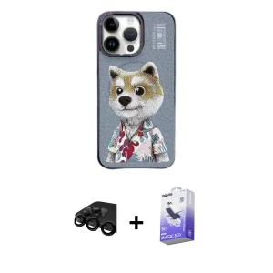 ieg™ iPhone 15 Pro Max Kılıf Siluet Modern Özel Seri - Siyah Bilvis 5in1 5D Magic Hayalet Cam Ekran Koruyucu + Raze Metal Kamera Lens - SH
