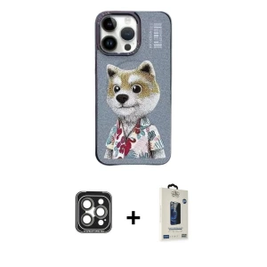 ieg™ iPhone 15 Pro Max Kılıf Siluet Modern Özel Seri - Siyah Bilvis Hayalet Cam Ekran Koruyucu + PVD Metal Kamera Lens - GI