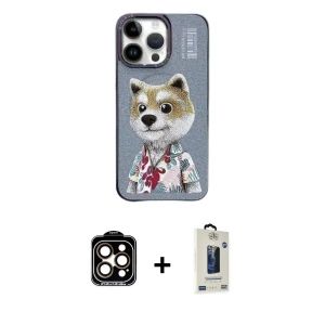 ieg™ iPhone 15 Pro Max Kılıf Siluet Modern Özel Seri - Siyah Bilvis Hayalet Cam Ekran Koruyucu + PVD Metal Kamera Lens - TU