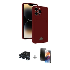 ieg™ iPhone 15 Pro Max Kılıf Vadi Çizgi Prime - Siyah 3D Antistatik Mat Seramik Nano Ekran Koruyucu + Raze Metal Kamera Lens - LT