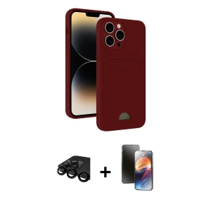 ieg™ iPhone 15 Pro Max Kılıf Vadi Çizgi Prime - Siyah 3D Antistatik Mat Seramik Nano Ekran Koruyucu + Raze Metal Kamera Lens - SH