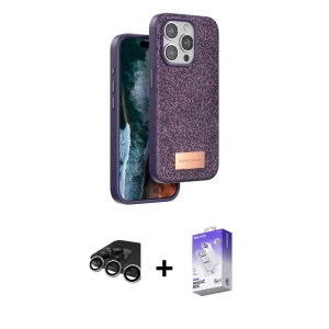 ieg™ iPhone 15 Pro Max Kılıf Vadi Klasik Serisi - Siyah Bilvis 5in1 3D Magic Cam Ekran Koruyucu + Raze Metal Kamera Lens - GS
