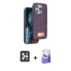ieg™ iPhone 15 Pro Max Kılıf Vadi Klasik Serisi - Siyah Bilvis 5in1 5D Magic Hayalet Cam Ekran Koruyucu + PVD Metal Kamera Lens - GI