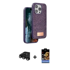 ieg™ iPhone 15 Pro Max Kılıf Vadi Klasik Serisi - Siyah Buffer Hayalet Cam Ekran Koruyucu + Raze Metal Kamera Lens - SH