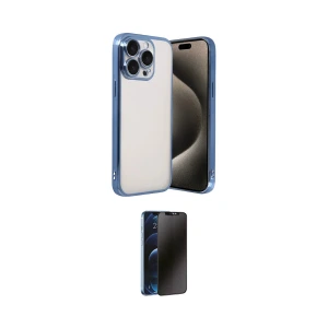 ieg™ iPhone 15 Pro Max Kılıf Vadi Minimal - Siyah 3D Antistatik Hayalet Cam Ekran Koruyucu