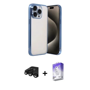 ieg™ iPhone 15 Pro Max Kılıf Vadi Minimal - Siyah Bilvis 5in1 3D Magic Cam Ekran Koruyucu + Raze Metal Kamera Lens - SH