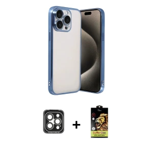 ieg™ iPhone 15 Pro Max Kılıf Vadi Minimal - Siyah Buffer Cam Ekran Koruyucu + PVD Metal Kamera Lens - GI