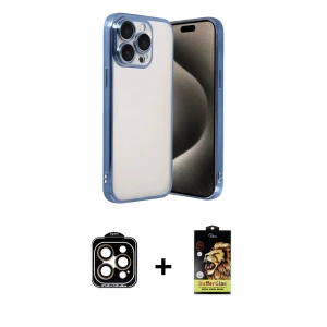 ieg™ iPhone 15 Pro Max Kılıf Vadi Minimal - Siyah Buffer Cam Ekran Koruyucu + PVD Metal Kamera Lens - TU