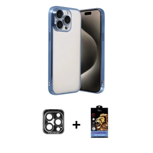 ieg™ iPhone 15 Pro Max Kılıf Vadi Minimal - Siyah Buffer Hayalet Cam Ekran Koruyucu + PVD Metal Kamera Lens - LT